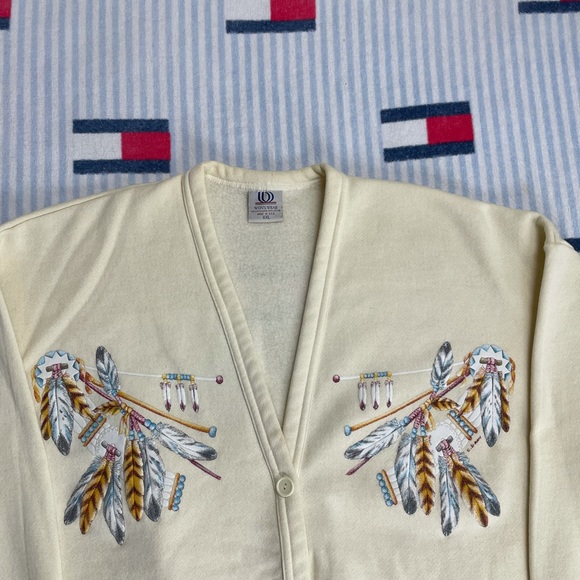 Vintage Native American Feather cardigan sweatshirt - Picture 3 of 14